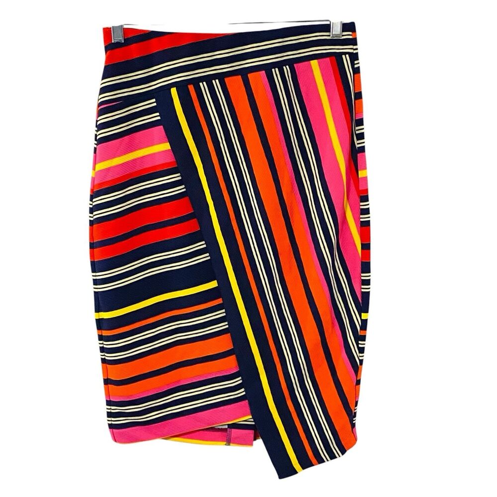 ECI New York Womens Stretch M ribbed asymmetrical Pencil knit skirt Stripes bold